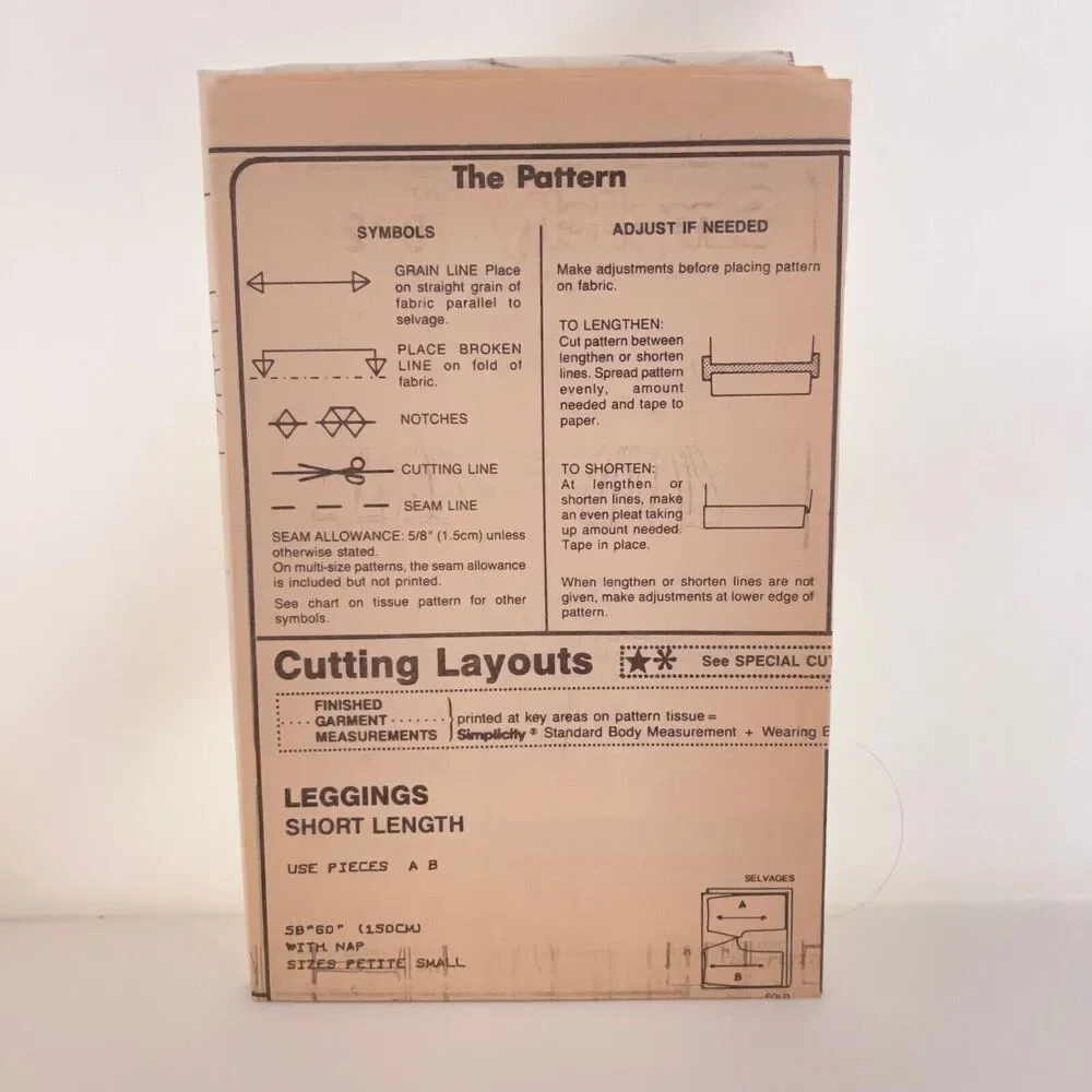 #7822 Simplicity Misses Leggings Sewing Pattern Size PT-XL